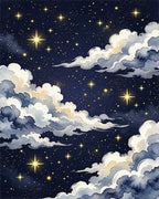 Dreamy Night Sky Starry Cloudscape Rug - Cutout View