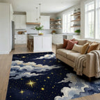 Dreamy Night Sky Starry Cloudscape Rug Living Room View