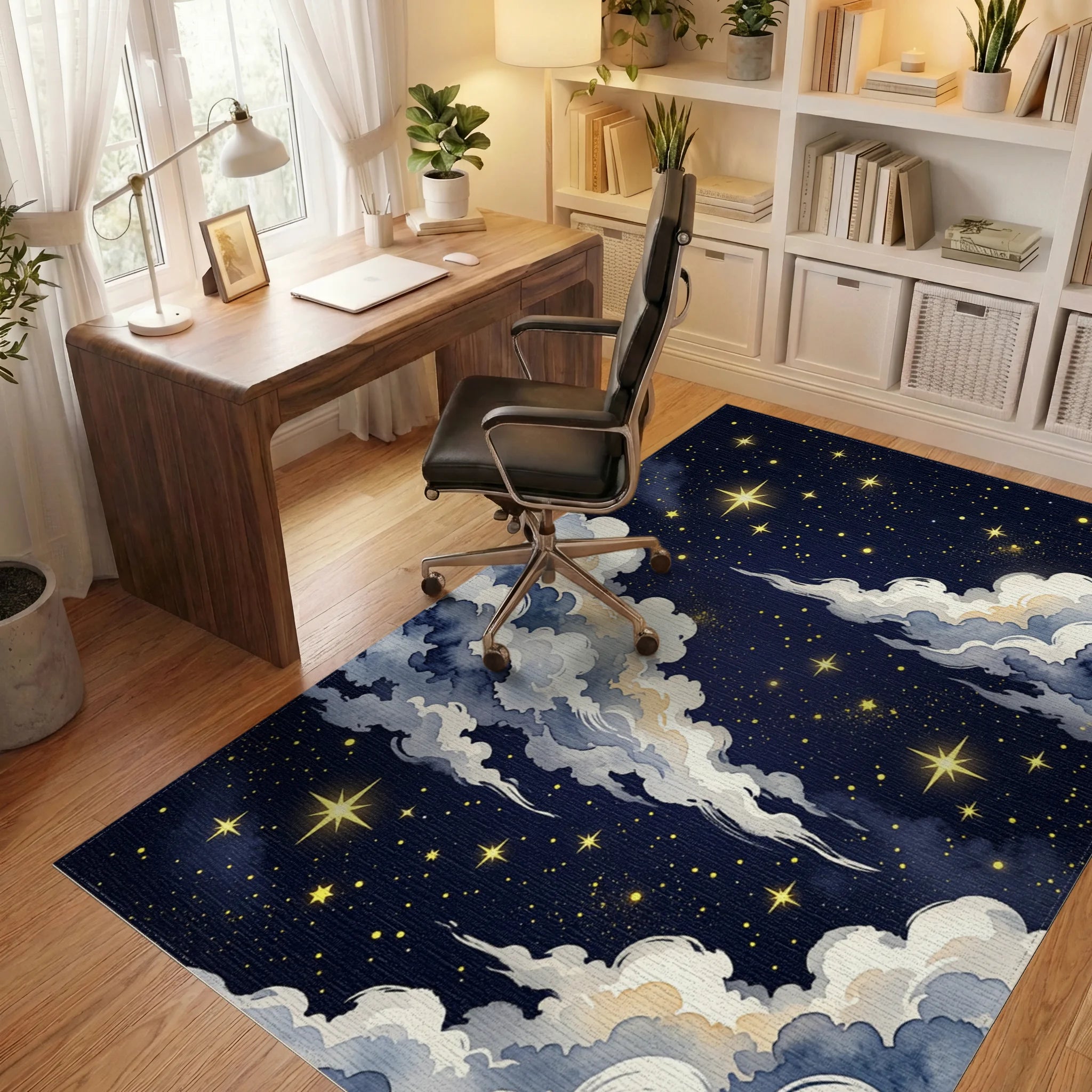 Dreamy Night Sky Starry Cloudscape Rug Office View