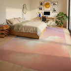 Dreamy Peach Cloudscape Sky Rug Bedroom View