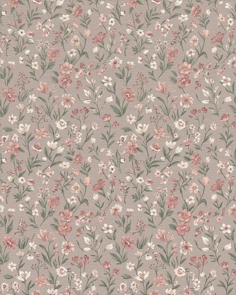 Dusty Rose Charming Wildflower Meadow Rug - Cutout View