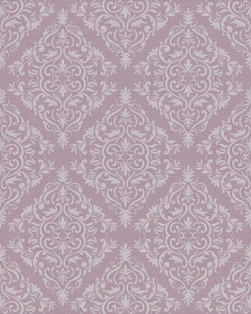 Dusty Rose Damask Scroll Rug - Cutout View