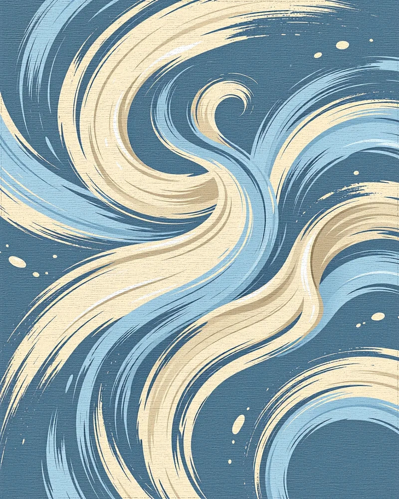 Dynamic Blue And Cream Swirl Abstract Rug - Cutout View