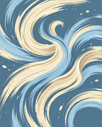 Dynamic Blue And Cream Swirl Abstract Rug - Cutout View