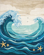 Dynamic Blue Ocean Waves Starfish Rug - Cutout View