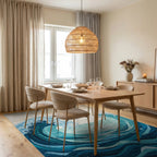 Dynamic Blue Ocean Waves Starfish Rug - Dining Room View
