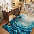 Dynamic Blue Ocean Waves Starfish Rug - Office View