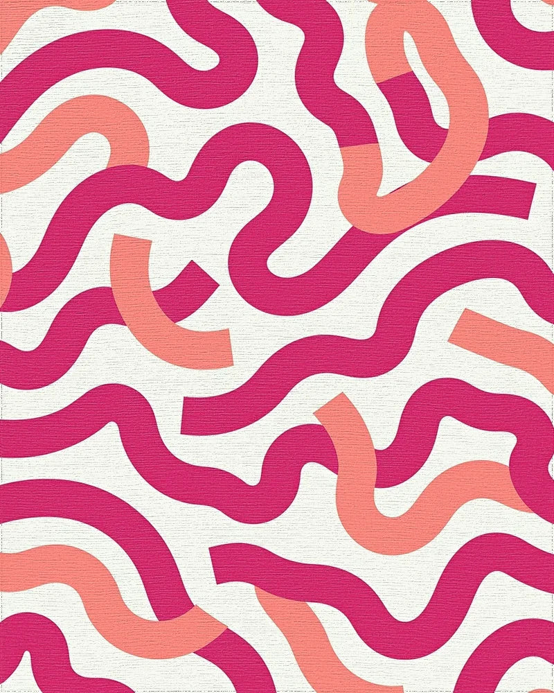 Dynamic Pink Coral Wavy Stripe Pattern Rug - Cutout View