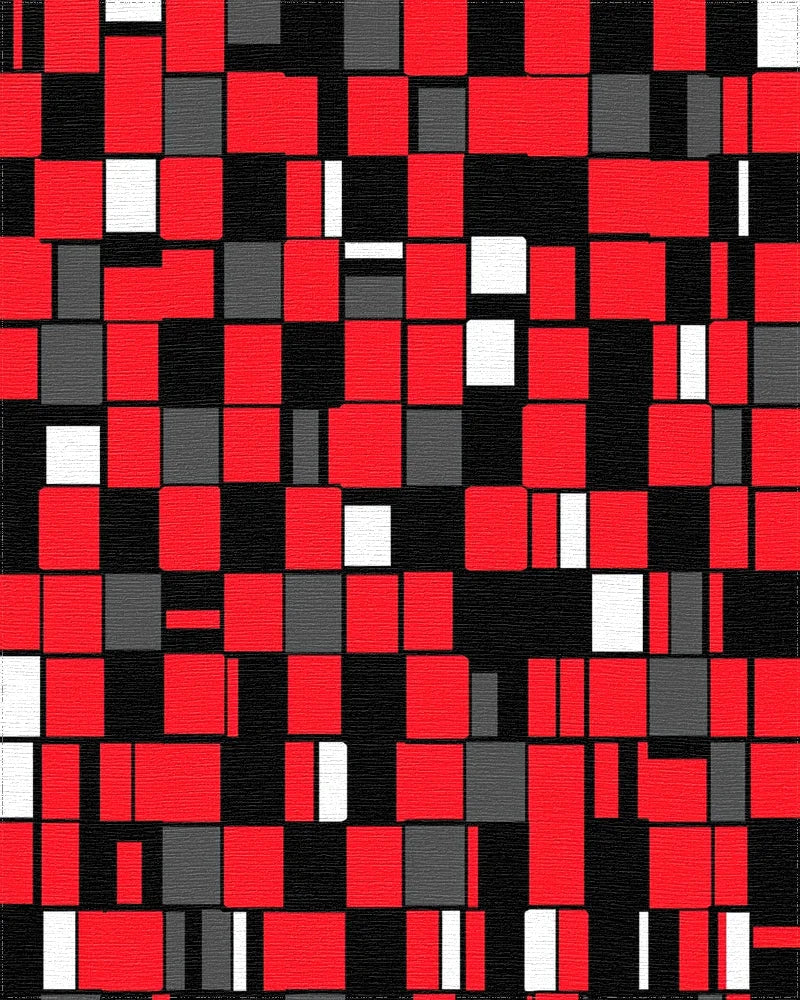 Dynamic Red Black White Geometric Pattern Rug - Cutout View