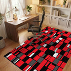 Dynamic Red Black White Geometric Pattern Rug Office View