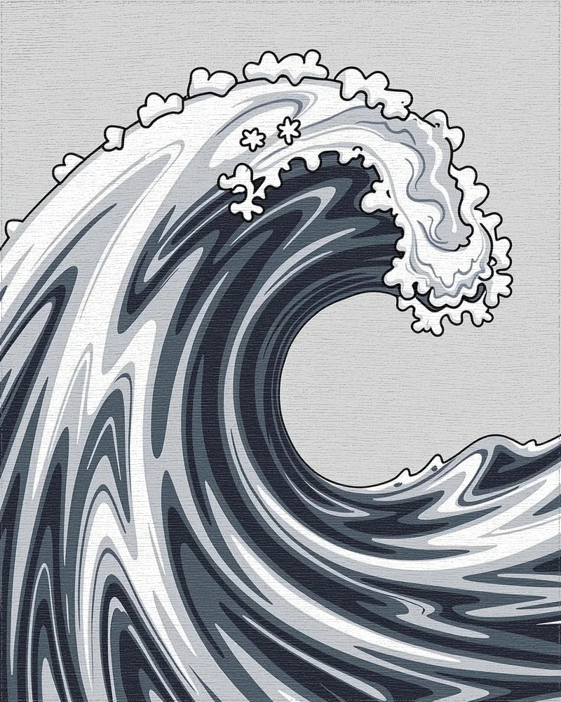 Dynamic Swirling Monochrome Wave Design Rug - Cutout View