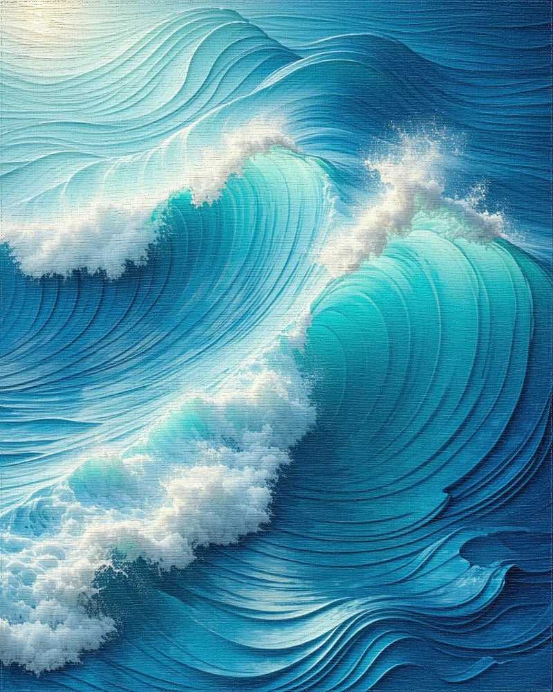 Dynamic Turquoise Crashing Waves Rug - Cutout View