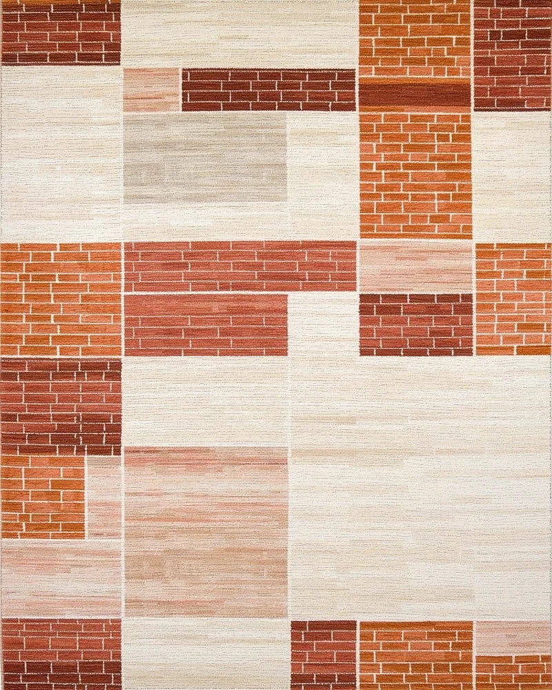 Earth Tone Geometric Brick Patchwork Rug - Cutout View