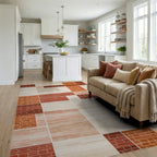 Earth Tone Geometric Brick Patchwork Rug Living Room View