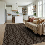 Earth Toned Geometric Diamond Rug Living Room View