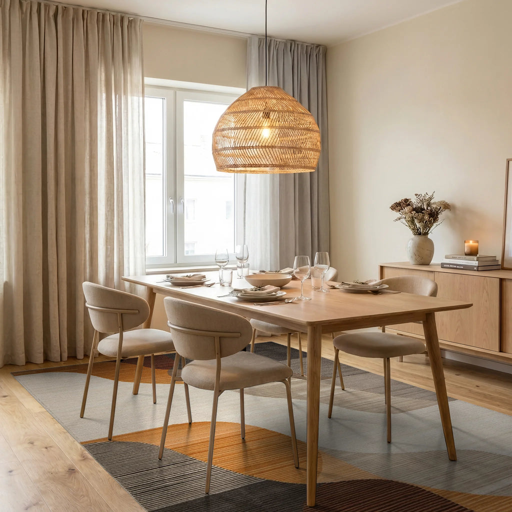 Earth Tones Abstract Wave Rug - Dining Room View