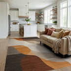 Earth Tones Abstract Wave Rug - Living Room View