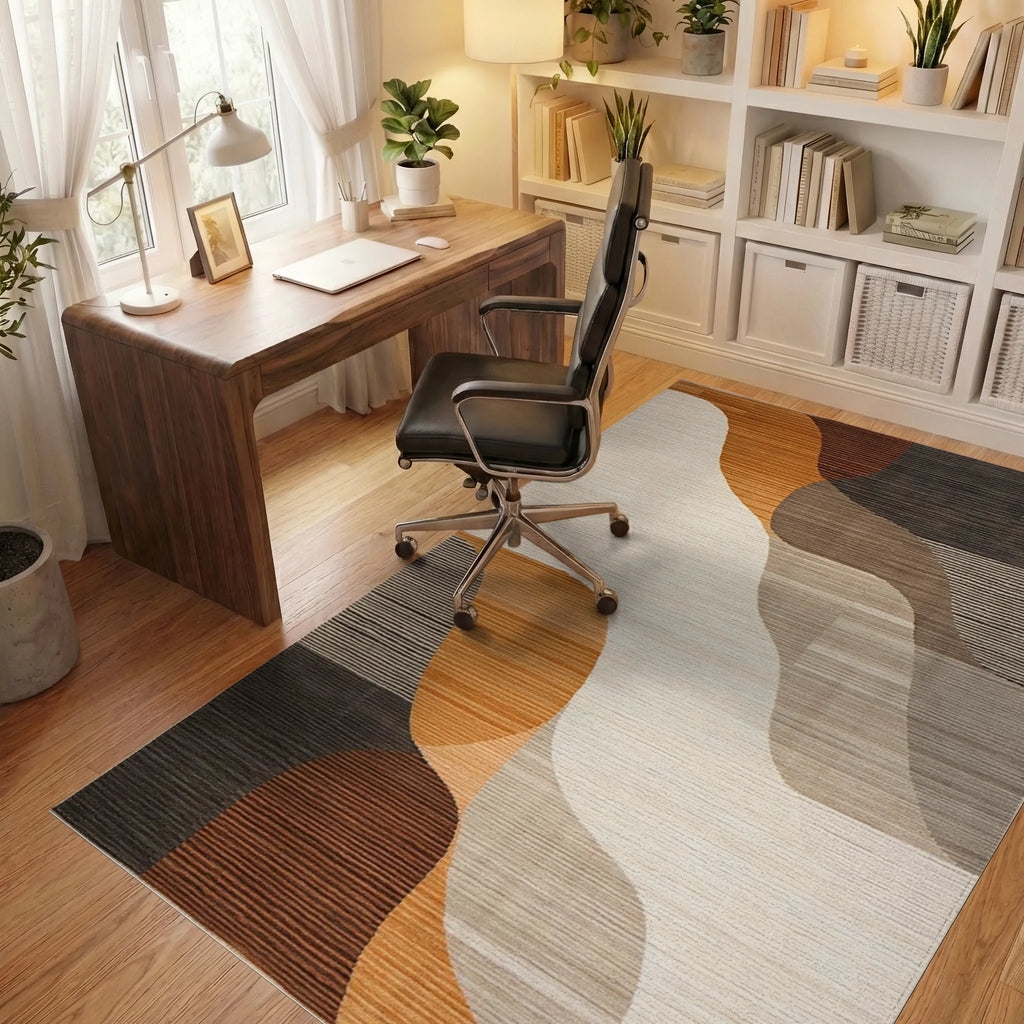 Earth Tones Abstract Wave Rug - Office View