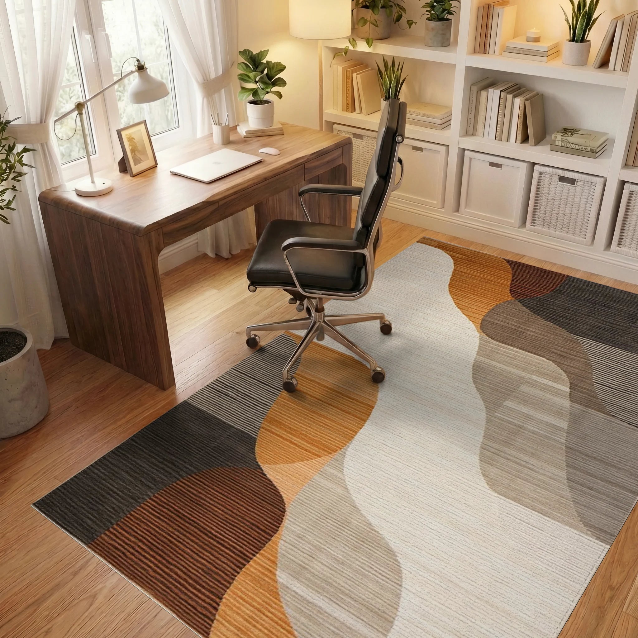 Earth Tones Abstract Wave Rug - Office View