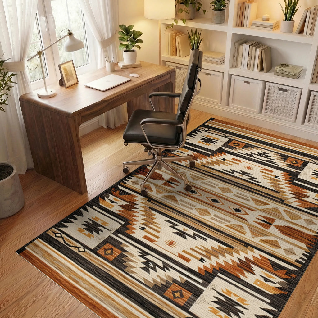 Earth Tones Geometric Southwestern Rug - Office View