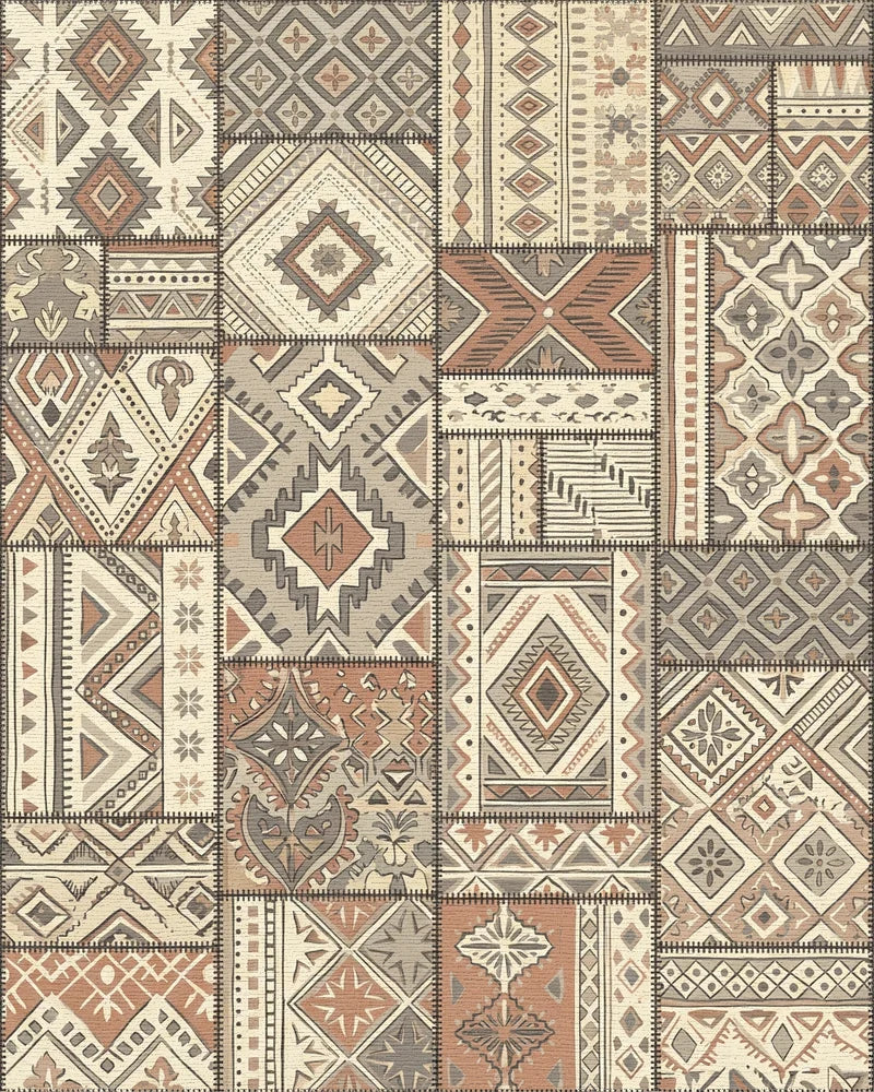 Earth Tones Patchwork Geometric Medallion Rug - Cutout View