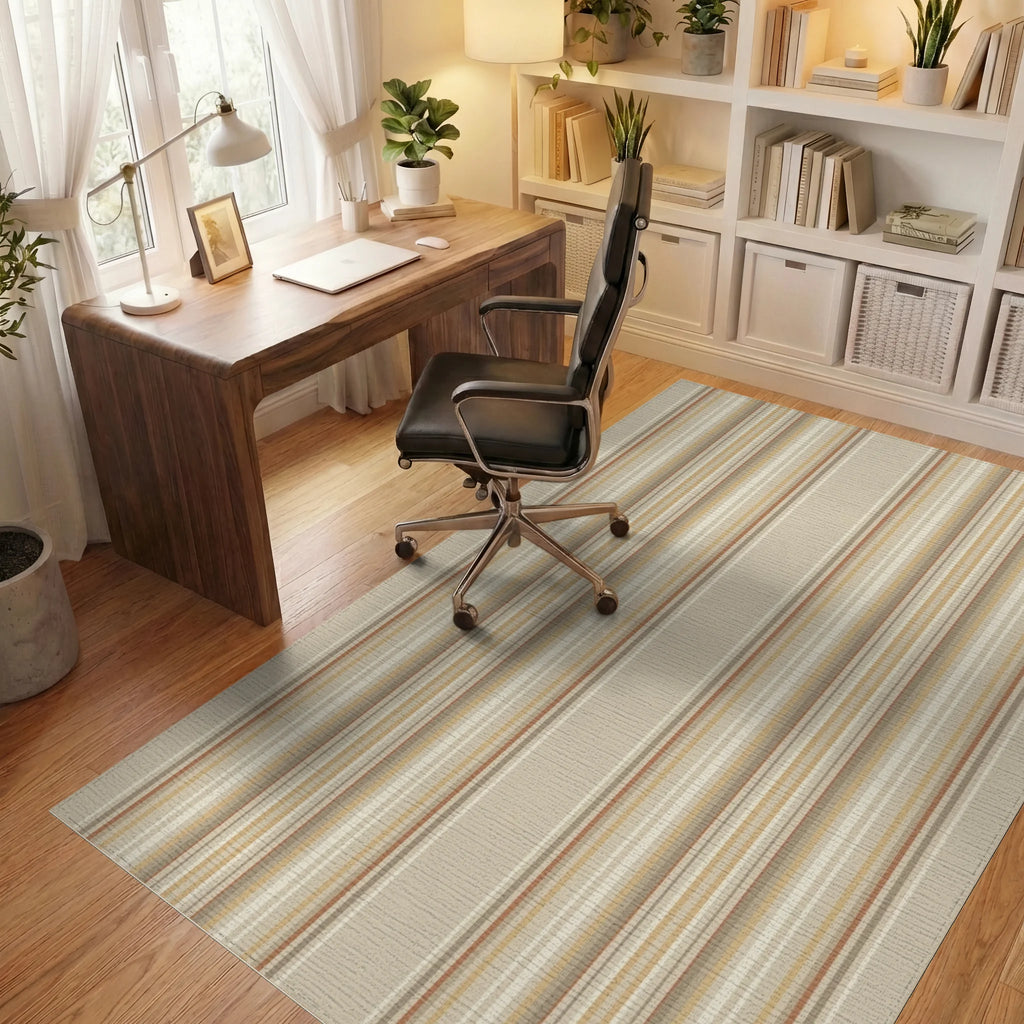 Earth Tones Striped Stripe Rug Office View