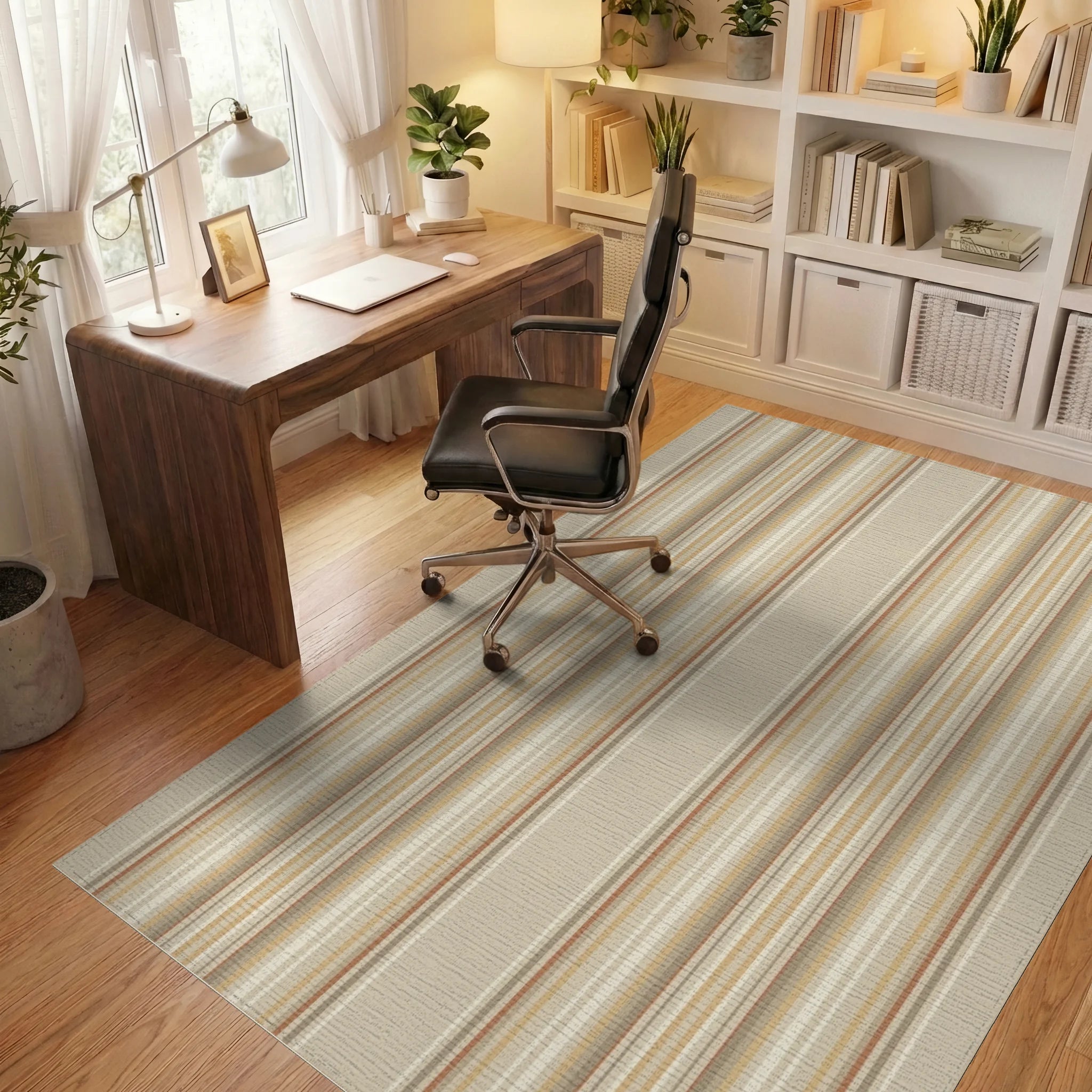 Earth Tones Striped Stripe Rug Office View