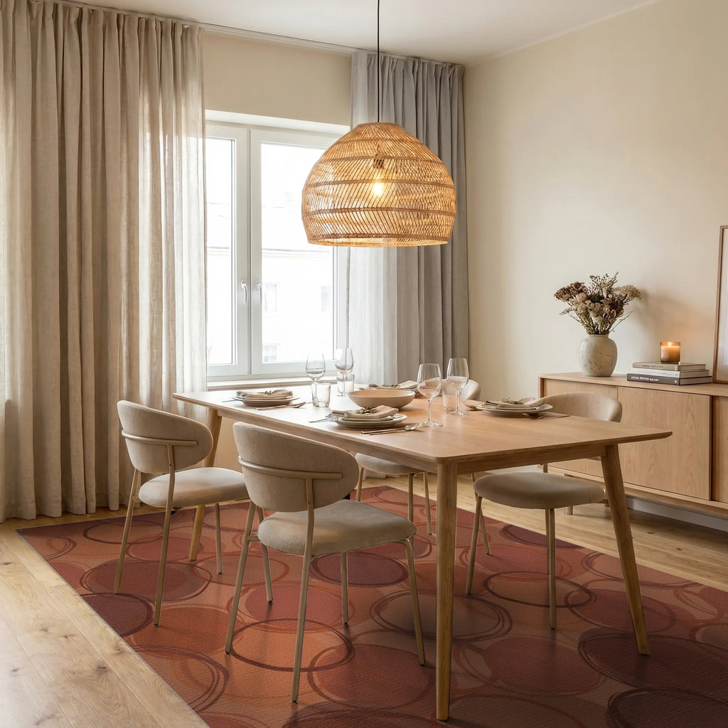 Earthy Abstract Circles Rug Dining Room View