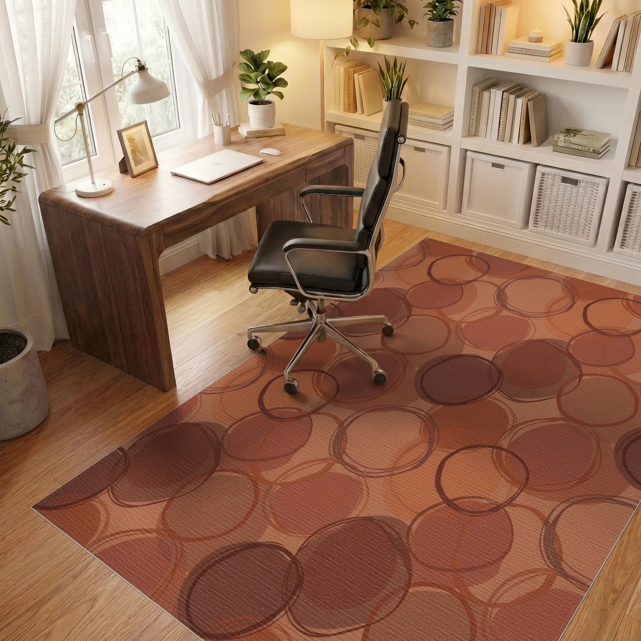 Earthy Abstract Circles Rug Office View