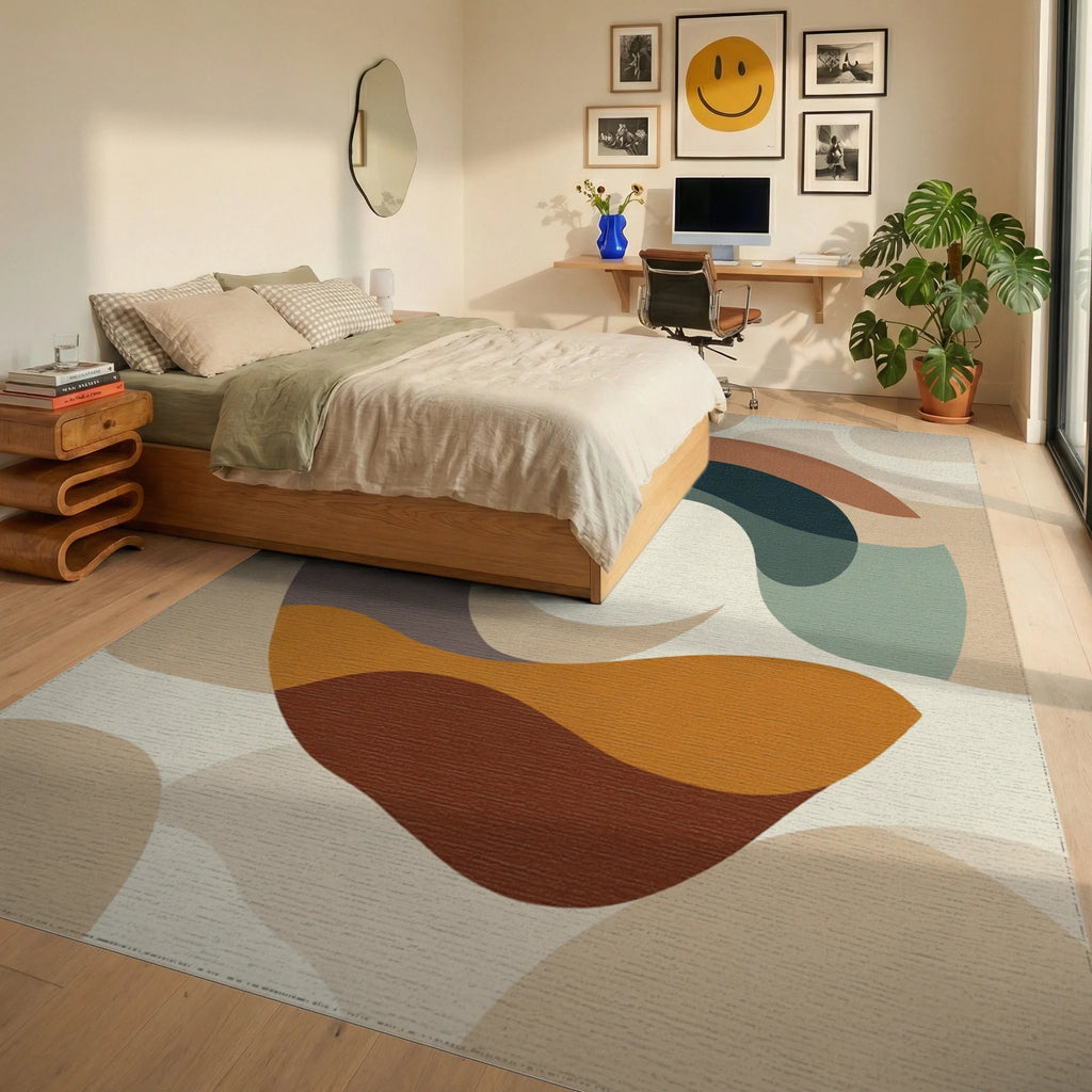 Earthy Abstract Organic Waves Rug Bedroom View