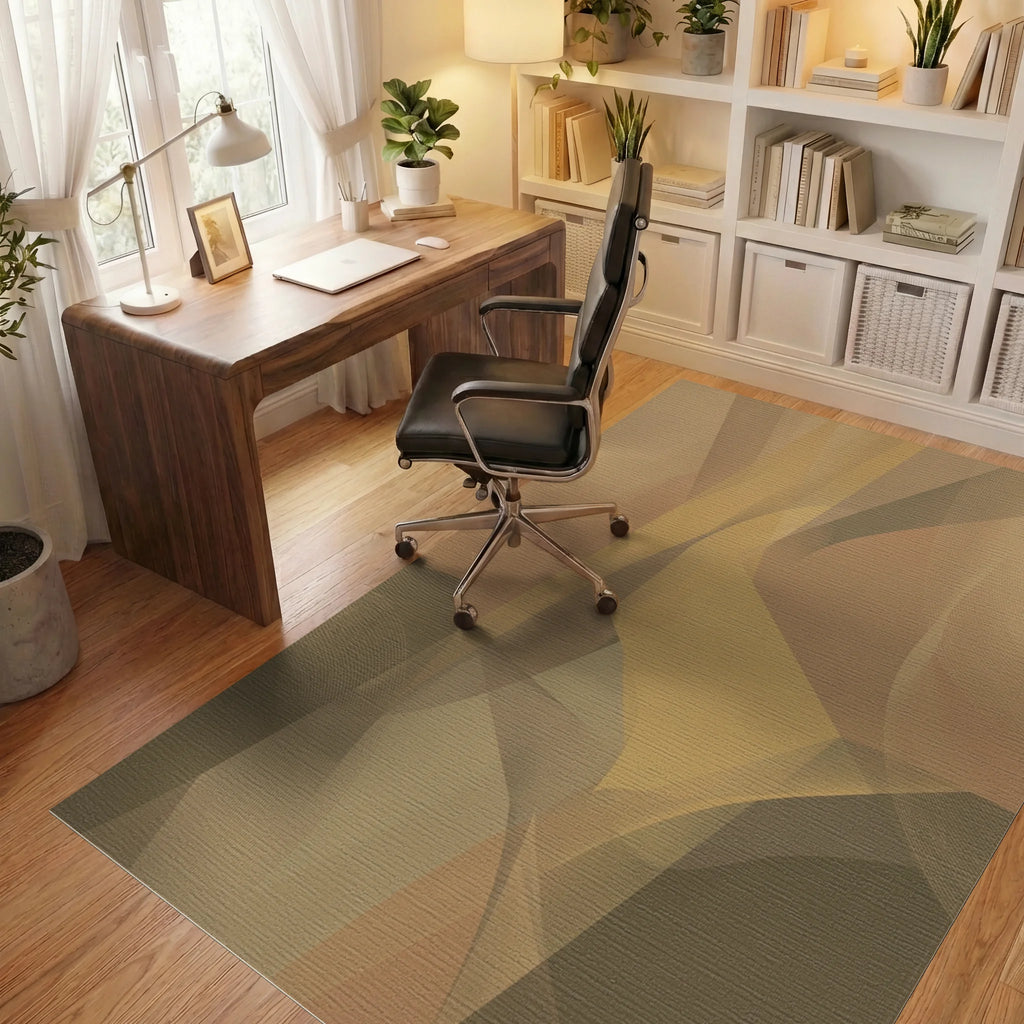 Earthy Abstract Swirl Layered Rug Office View