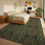 Earthy Abstract Tribal Diamond Rug Bedroom View