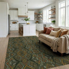 Earthy Abstract Tribal Diamond Rug Living Room View
