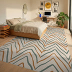Earthy Abstract Zigzag Lines Rug Bedroom View