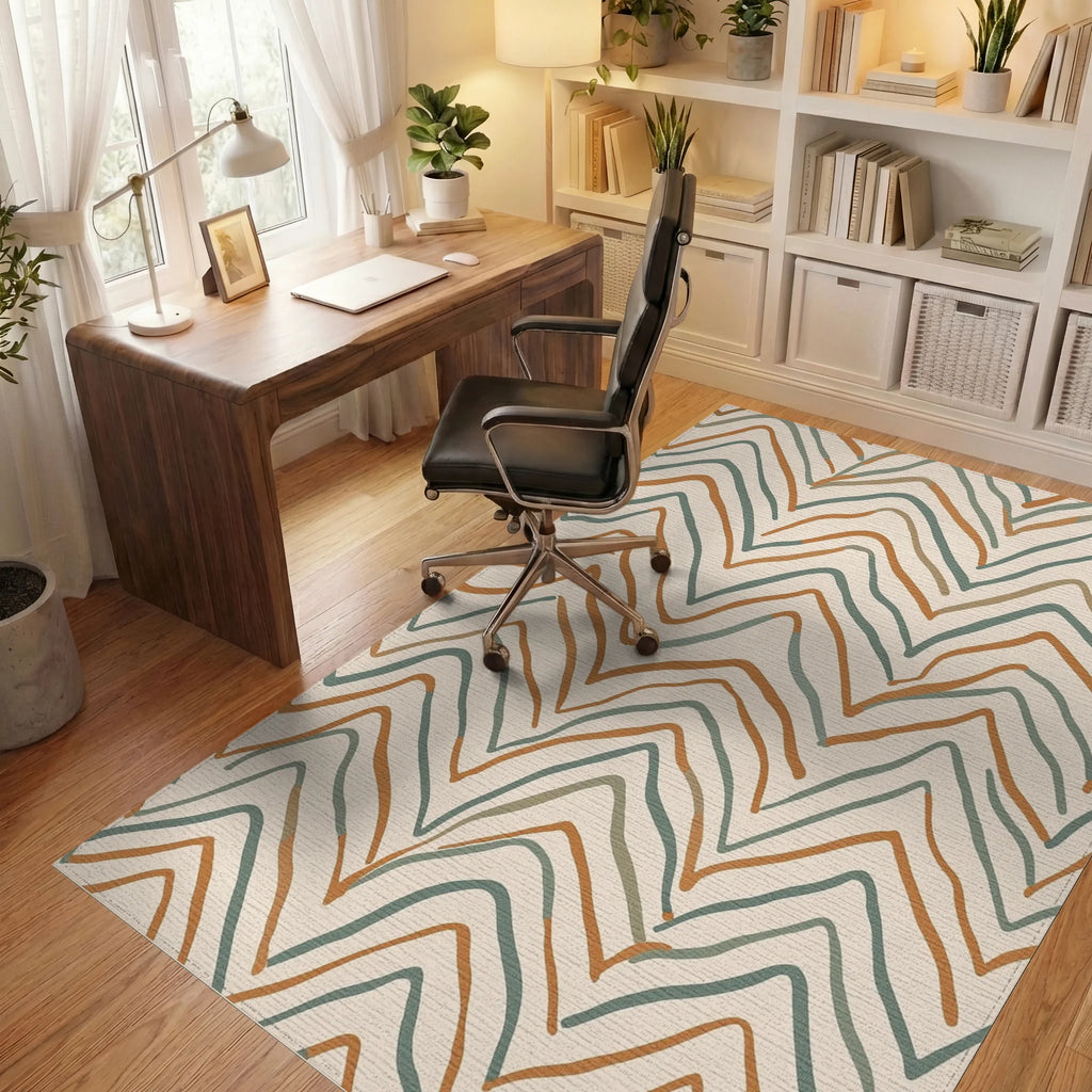 Earthy Abstract Zigzag Lines Rug Office View