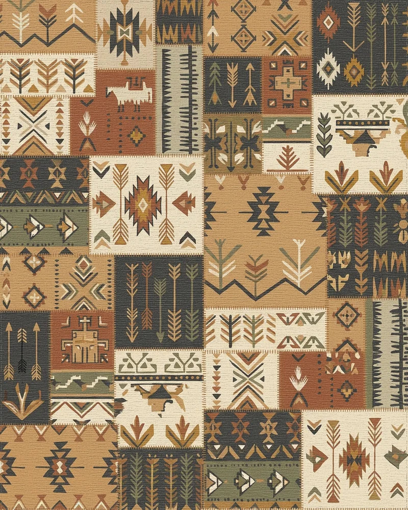 Earthy Boho Patchwork Arrow Medallion Rug - Cutout View