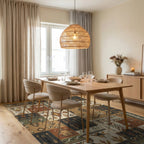 Earthy Boho Patchwork Arrow Medallion Rug Dining Room View