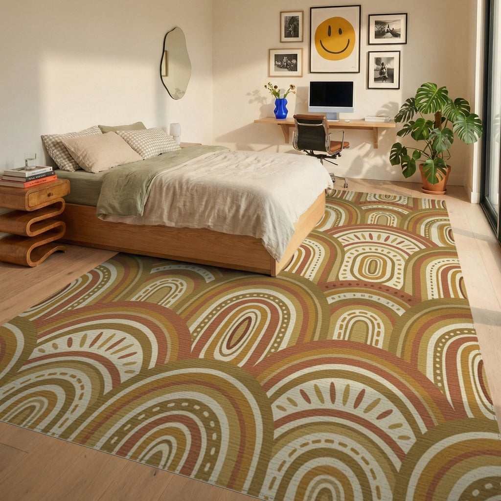 Earthy Boho Rainbow Arch Rug Bedroom View
