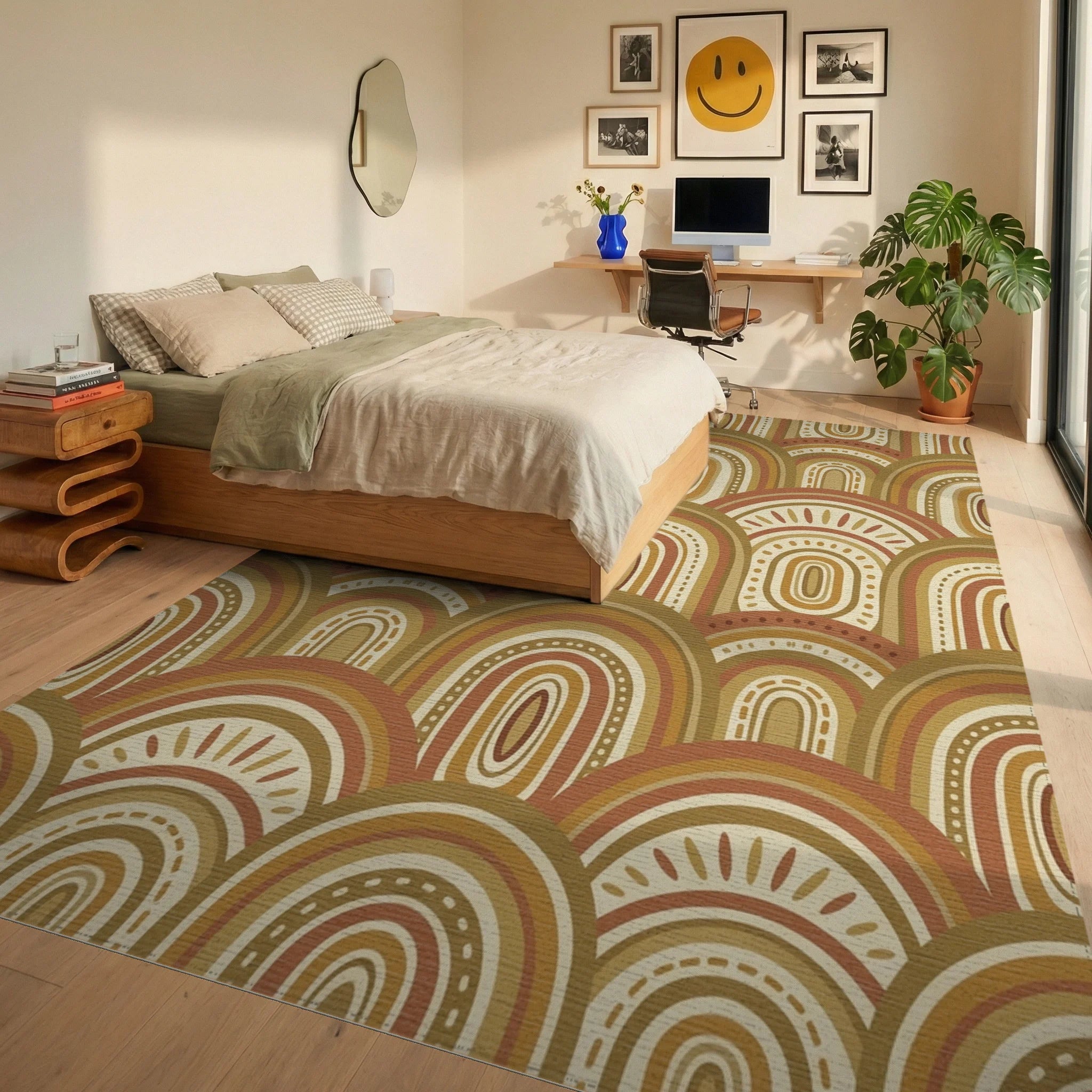 Earthy Boho Rainbow Arch Rug Bedroom View