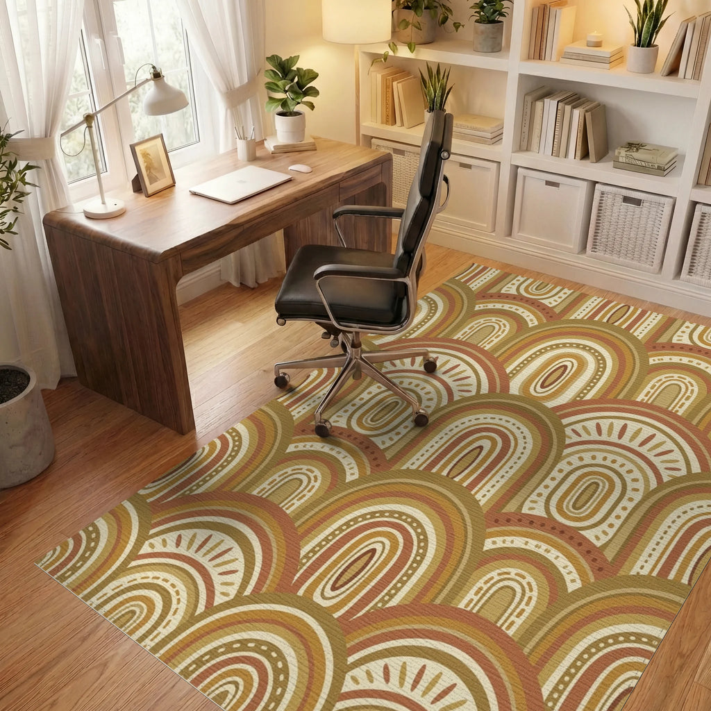 Earthy Boho Rainbow Arch Rug Office View