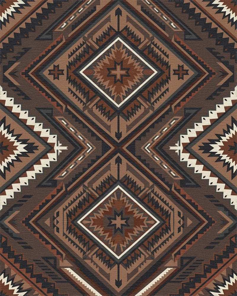 Earthy Brown Geometric Diamond Medallion Rug - Cutout View