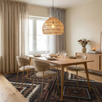 Earthy Brown Geometric Diamond Medallion Rug Dining Room View