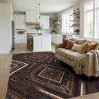 Earthy Brown Geometric Diamond Medallion Rug Living Room View