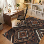 Earthy Brown Geometric Diamond Medallion Rug Office View