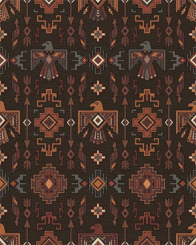Earthy Brown Thunderbird Geometric Rug - Cutout View
