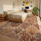 Earthy Coral Branches Repeating Pattern Rug Bedroom View