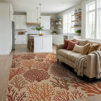 Earthy Coral Branches Repeating Pattern Rug Living Room View