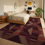 Earthy Crimson Chevron Block Rug Bedroom View