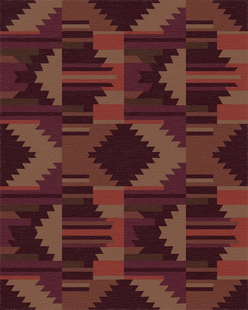 Earthy Crimson Chevron Block Rug - Cutout View