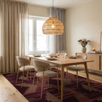 Earthy Crimson Chevron Block Rug Dining Room View
